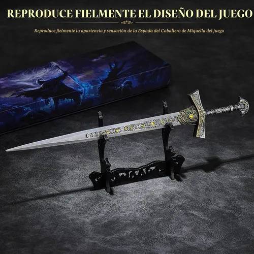 Vista 5 de RACEROCKET Eldens Rings Miquellan Knight's Sword Model - Espada de metal de 11.8 pulgadas con soporte de exhibición, espadas de artes marciales