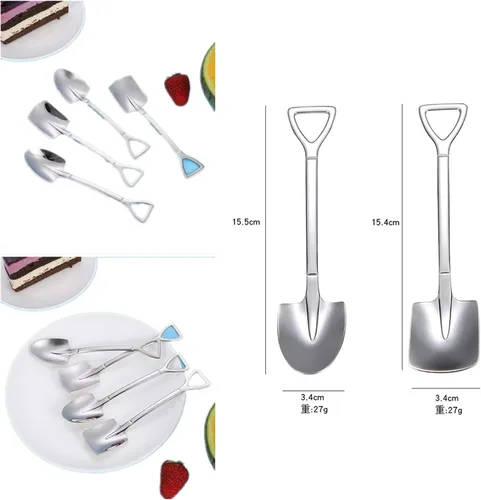 Vista 3 de Juego de 4 cucharas de pala de postre de frutas, cucharas de acero inoxidable de 6 pulgadas para postre café, té, helado, pastel de frutas