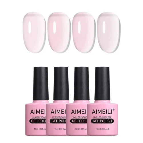 Vista 11 de AIMEILI Esmalte de uñas de gel transparente de gelatina helada para remojar UV LED sin hema, esmalte de uñas para el hogar, kit de barniz de SET4-21