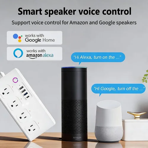 Vista 4 de Regleta de alimentación WiFi inteligente, cable de extensión con 4 salidas de CA controladas individualmente y 4 puertos USB (3USB A+1USB C)