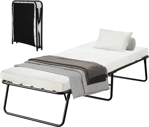 Vista 6 de Treaton, Cama plegable plegable de 16 pulgadas con colchones de espuma viscoelástica de 5 pulgadas, marco plegable de metal resistente, totalmente