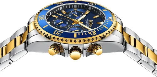 Vista 4 de BIDEN Relojes para hombre, cronógrafo, acero inoxidable, impermeable, fecha, analógico, de cuarzo, relojes de pulsera para hombres