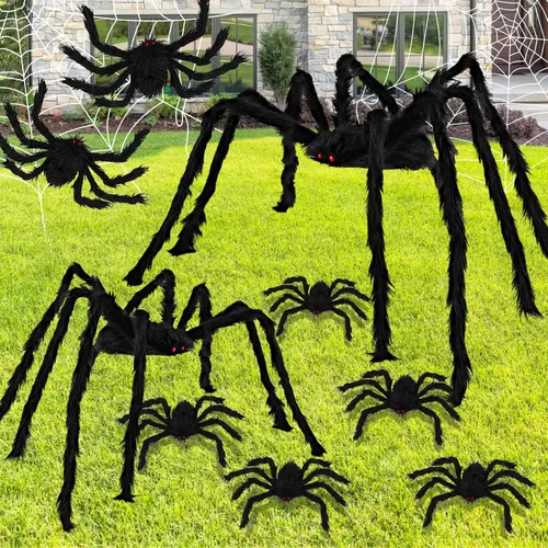 Vista 8 de Haawooky 7 arañas gigantes de Halloween, arañas peludas falsas realistas