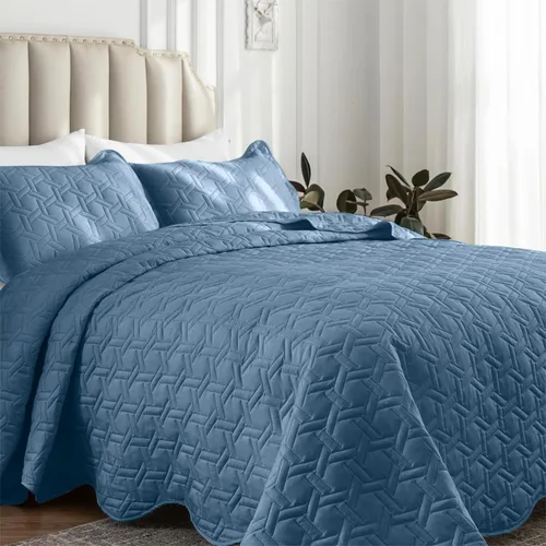 Vista 18 de Auemtyn Juego de edredón de tamaño Full/Queen de 3 piezas, colcha de verano suave y ligera, cobertor de cama de microfibra reversible para todas