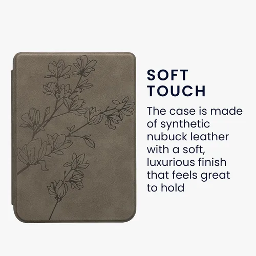 Vista 3 de kwmobile Funda compatible con Kobo Clara 2E / Tolino Shine 4 - Funda para lector electrónico - Magnolias Grey