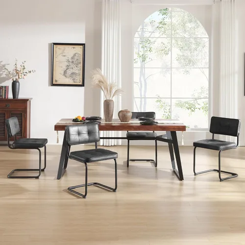 Vista 8 de Zesthouse Juego de 2 sillas de comedor de metal industrial, sillas de cocina tapizadas de cuero sintético con base de metal negro, para cocina