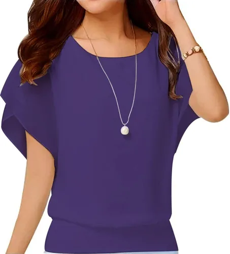 Vista 39 de VIISHOW - Blusa de gasa y de manga corta para mujer, estilo holgado y casual Negro