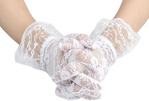 Vista 3 de Onwon Guantes de encaje transparentes elegantes para mujer, guantes de verano de cortesía, Blanco, M
