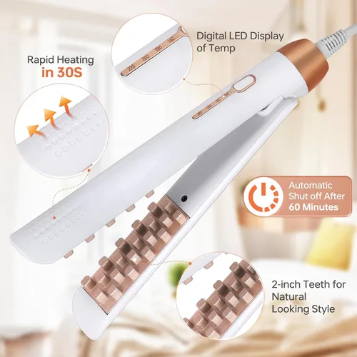 Vista 3 de Hair Straighter, Hair Straightening Comb and Hair Curler 2 in 1, Hair Straightener with Teeth and Compact Design for Natural Styling and Traveling