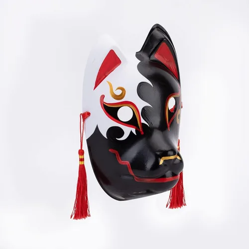 Vista 3 de GK-O - Máscara de zorro pintada a mano japonesa para cosplay