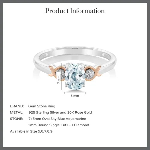 Vista 23 de Gem Stone King Anillo de compromiso de plata de ley 925 y oro rosa de 10 quilates, piedra preciosa ovalada de 0.276 x 0.197 in, con acento