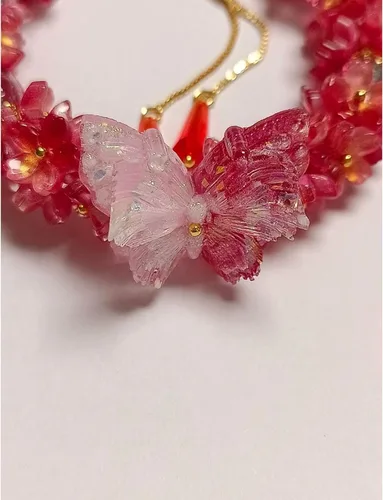 Vista 3 de Pulsera de la suerte de circonita con cuentas de cristal rojo y blanco morado para mujer Cadena de aleación ajustable de 7.9-11.8 in, lista