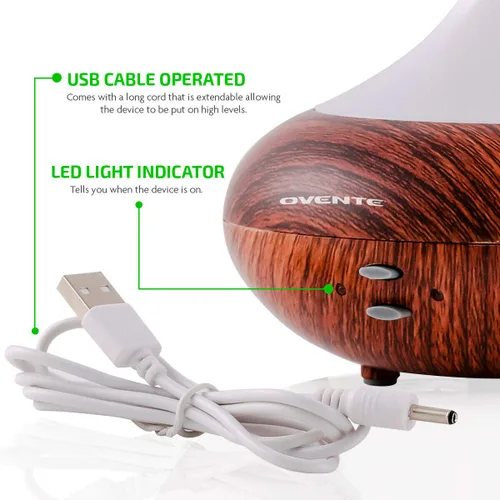 Vista 8 de OVENTE Difusor de aromaterapia de aceite esencial de 3.38 onzas con humidificador de aire frío y luces LED, tecnología de humidificador ultrasónico