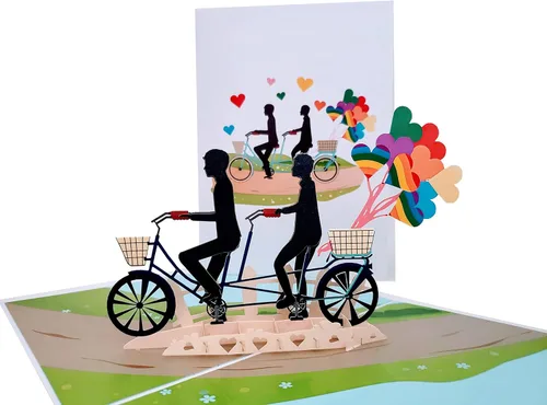 Vista 17 de iGifts And Cards Tarjeta desplegable 3D de corazón gay – Escultura floral Love is Love para el mes del orgullo, boda, aniversario y salida – Regalo