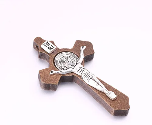 Vista 3 de 10pcs católico religioso Jesús Wear I hecho a mano incrustaciones aleación madera cruz crucifijo colgante collar encanto joyería fabricación