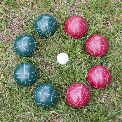 Vista 5 de Trademark Games Juego de bochas tamaño reglamentario – Juego de césped para patio trasero o playa – Incluye bolas de bochas rojas y verdes, palino