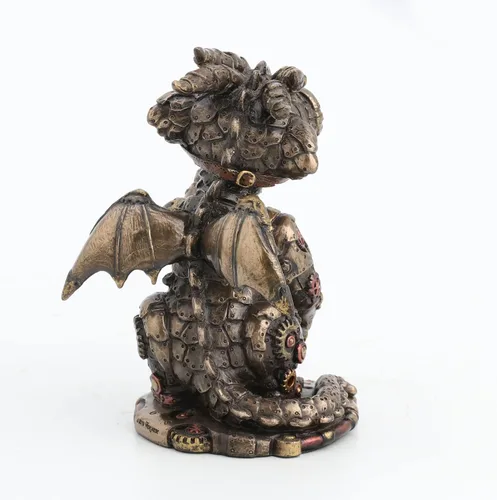 Vista 5 de Veronese Design Steampunk Dragon Tinkerer con gafas de engranaje mecánico Figura de resina acabado bronce