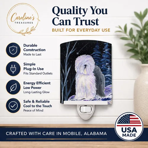Vista 6 de Caroline's Treasures SS8406CNL - Luz nocturna de cerámica de perro pastor inglés de noche estrellada, compacta, certificado UL, ideal para Antiguo