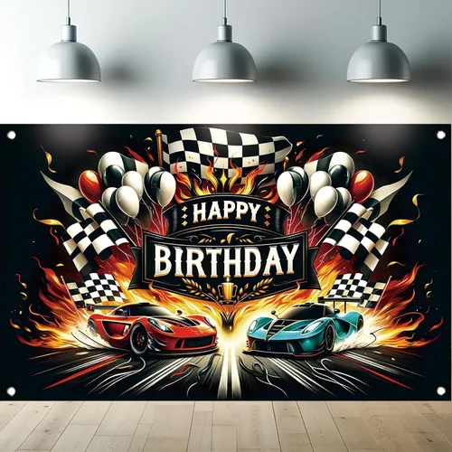 Vista 10 de Telón de Fondo Pancarta de Feliz Cumpleaños de Carreras de Fórmula 1 Fondo de Fotografía de Auto F1 Decoraciones de Fiesta de Carreras Suministros