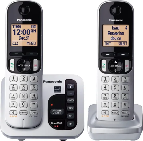 Vista 8 de Panasonic Teléfono inalámbrico, pantalla retroiluminada de 1.6", bloqueo de llamadas, altavoz, 10 horas de tiempo de conversación, 1 auricular