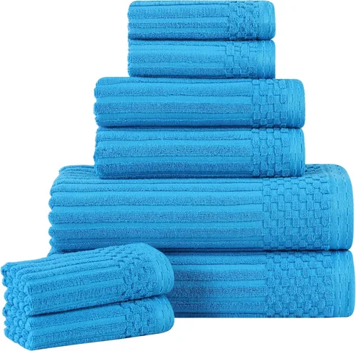 Vista 153 de Superior Juego de 6 toallas de algodón sólido y acanalado, toallas de cara de 13 x 13 pulgadas, toallas de mano de 16 x 28 pulgadas, toallas de baño
