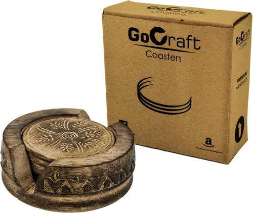 Vista 6 de GoCraft Juego de 6 posavasos de madera Posavasos hechos a mano con soporte en forma de loto en madera rústica