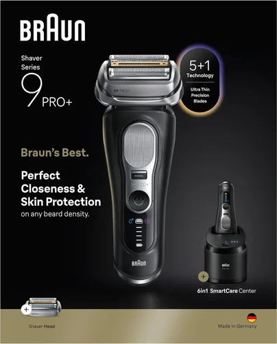Vista 11 de Braun Series 9 PRO+ - Afeitadora eléctrica para hombres, maquinilla de afeitar de lámina húmeda y seca, centro de cuidado inteligente 6 en 1