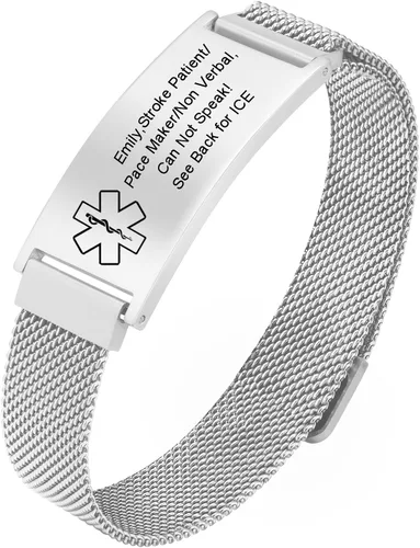 Vista 16 de VNOX Pulsera de identificación de alerta médica para hombres y mujeres, pulseras de alerta médica con grabado personalizado para mujeres y hombres