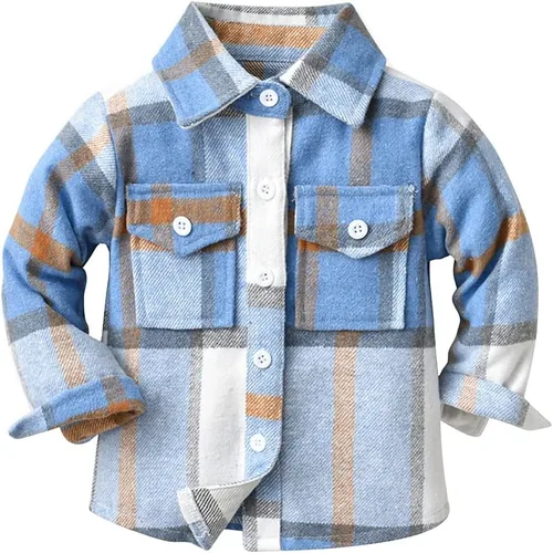 Vista 16 de IBAKOM Chaqueta a cuadros de manga larga con botones para bebés, niños y niñas, trajes de Navidad para otoño e invierno