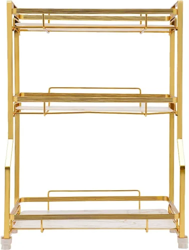 Vista 7 de Organizador de mostrador de baño de 3 niveles, organizador de perfume dorado de acero inoxidable, organizador de maquillaje, estante