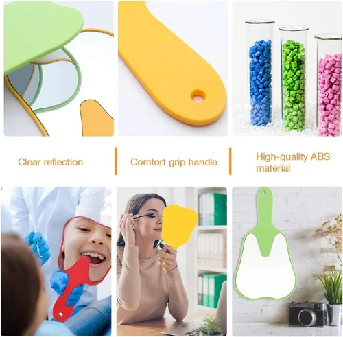 Vista 3 de 6pcs lindo diente en forma de mango dental espejo herramienta irrompible paciente mano espejo plástico vidrio maquillaje espejo