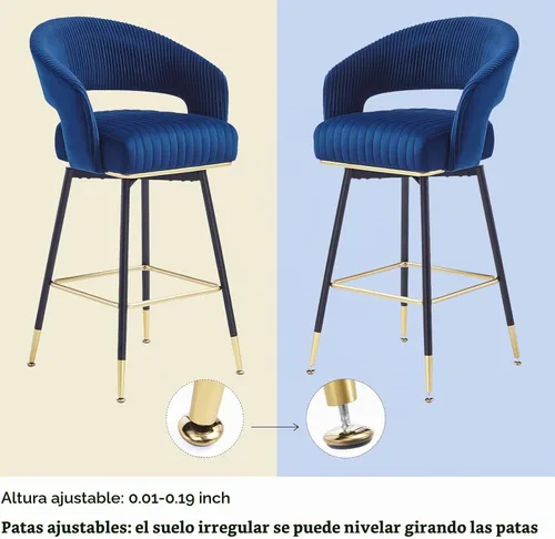 Vista 4 de Taburetes de bar giratorios con taburetes de altura de barra trasera, taburetes de cocina de 40 pulgadas, color azul