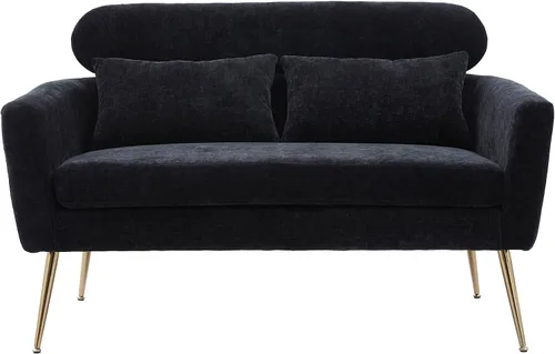 Vista 7 de Sofá biplaza para espacios pequeños, sofá moderno de 51 pulgadas para parejas con 2 almohadas, sofá de terciopelo para oficina, sofá futón, mini