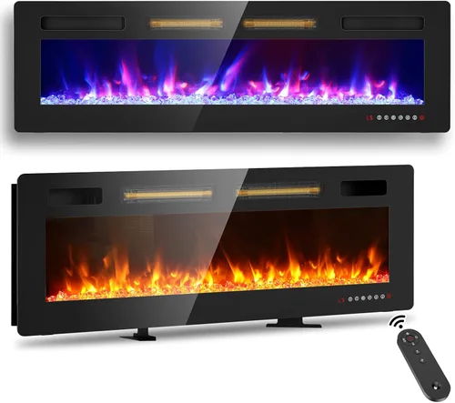 Vista 8 de Chimenea eléctrica ultrafina de 50 pulgadas, montada en la pared e independiente, inserto de chimenea LED, chimenea de pared para sala
