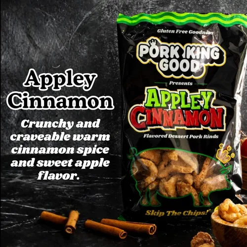 Vista 4 de Pork King Good Appley Cinnamon - Cortezas de cerdo con sabor a postre de 3 onzas (paquete de 4) dulces y salados, aperitivos sin gluten