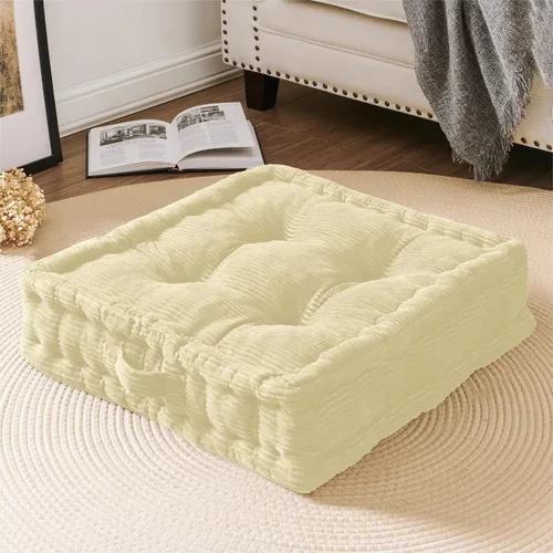 Vista 19 de Wellsin Cojines de Suelo Cuadrados Sólidos para Adultos y Niños - Cojín Grande de Suelo para Meditación y Asiento con Espuma Gruesa y Funda de Beige