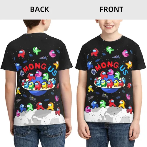 Vista 3 de Camiseta juvenil de manga corta para niños, camisetas de manga corta con cuello redondo y estampado 3D, camisetas para adolescentes, niños y niñas
