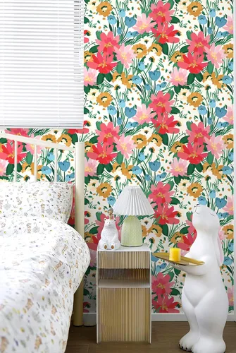 Vista 7 de Papel tapiz floral removible botánico de primavera para baño, papel tapiz botánico para inquilinos botánicos, papel tapiz de contacto de flores