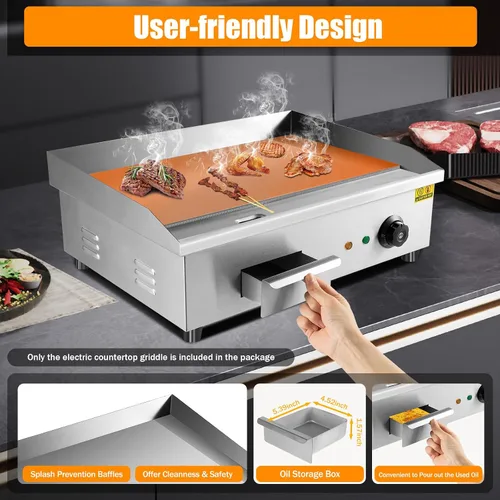 Vista 7 de Plancha eléctrica antiadherente de 3000 W, parrilla termostática de doble control de 572 °F/572.0 °F con disyuntor de sobrecarga, parrilla