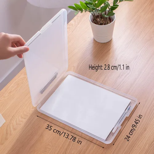 Vista 3 de SAYEEC Caja de almacenamiento de portapapeles A4, soporte de papel de plástico portátil con clip para placas, organizador de archivos multifuncional