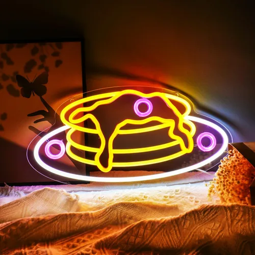 Vista 8 de Bon Appetit - Letrero LED con sombrero de chef, letras doradas, luces de neón para restaurante, estilo francés, neón regulable, LED, "16.5 x 12.6
