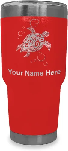 Vista 19 de LaserGram Vaso aislado al vacío de 20 onzas, tortuga marina hawaiana, grabado personalizado incluido (morado claro)