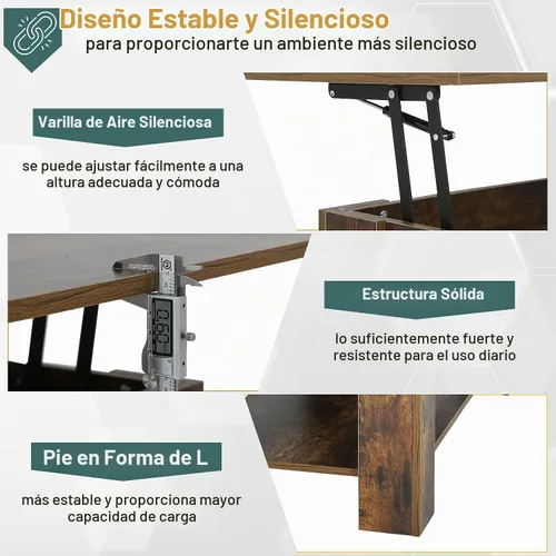 Vista 7 de PayLessHere Mesa de Centro con Tapa Elevable Mesas de Centro con Compartimento Oculto y Estante de Almacenamiento Tablero de Madera Elevable Mesa
