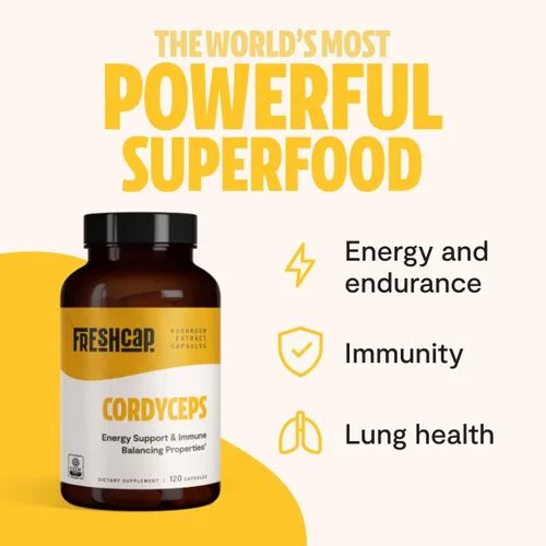 Vista 3 de FreshCap Mushrooms Paquete energético (cápsulas Cordyceps y cápsulas de complejo de hongos definitivos)