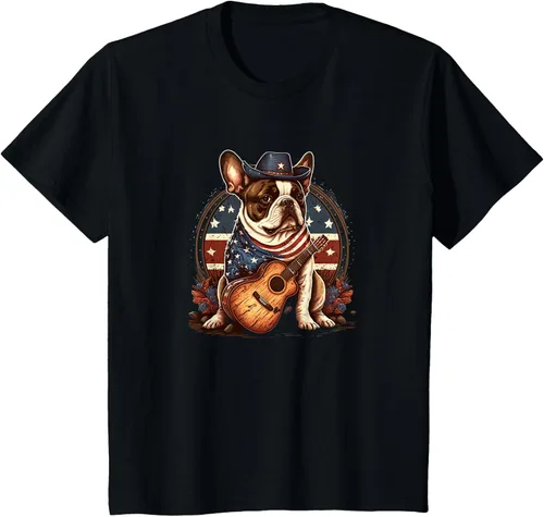 Vista 26 de Camiseta divertida de Bulldog francés con música country y roeo, Negro