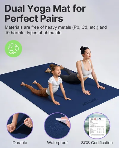Vista 5 de YOTTOY Tapete de yoga grande (75 x 52 x 1/2 pulgadas), tapete de ejercicio TPE extra ancho, tapete de entrenamiento antideslizante para pilates