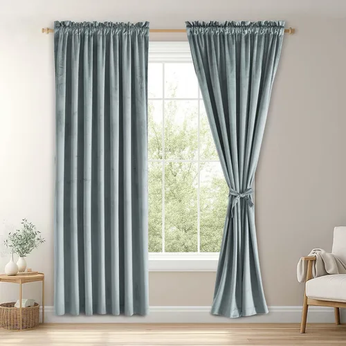 Vista 35 de JIUZHEN Cortinas de terciopelo beige de 63 pulgadas de ancho x 63 pulgadas de largo, cortinas de terciopelo retro suaves con bolsillo para barra