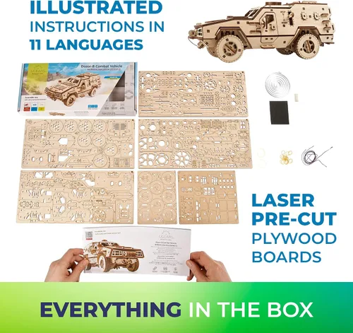 Vista 6 de UGEARS Battlefield Dozor B - Vehículo de combate blindado - Rompecabezas de madera 3D para adultos - Kit de modelo de rompecabezas 3D de vehículo