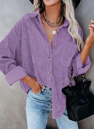 Vista 4 de Chaqueta de pana con botones para mujer, estilo casual, manga larga, blusas de gran