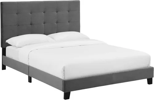 Vista 2 de Modway Melanie - Cama Queen con plataforma capitonada tapizada de terciopelo de alto rendimiento, color gris